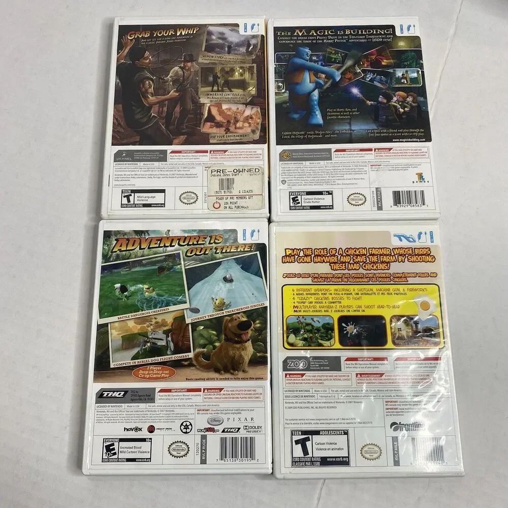 Wii Indiana Jones, Lego Harry Potter, Up, Chicken Blaster Game Lot Of 4 Tested